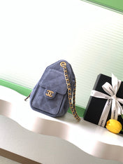 CHANEL 25S HOBO BAG 22 IN BLUE GRAY SUEDE WITH GOLD HARDWARE