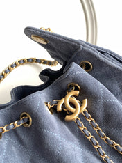 CHANEL 25S HOBO BAG 22 IN BLUE GRAY SUEDE WITH GOLD HARDWARE