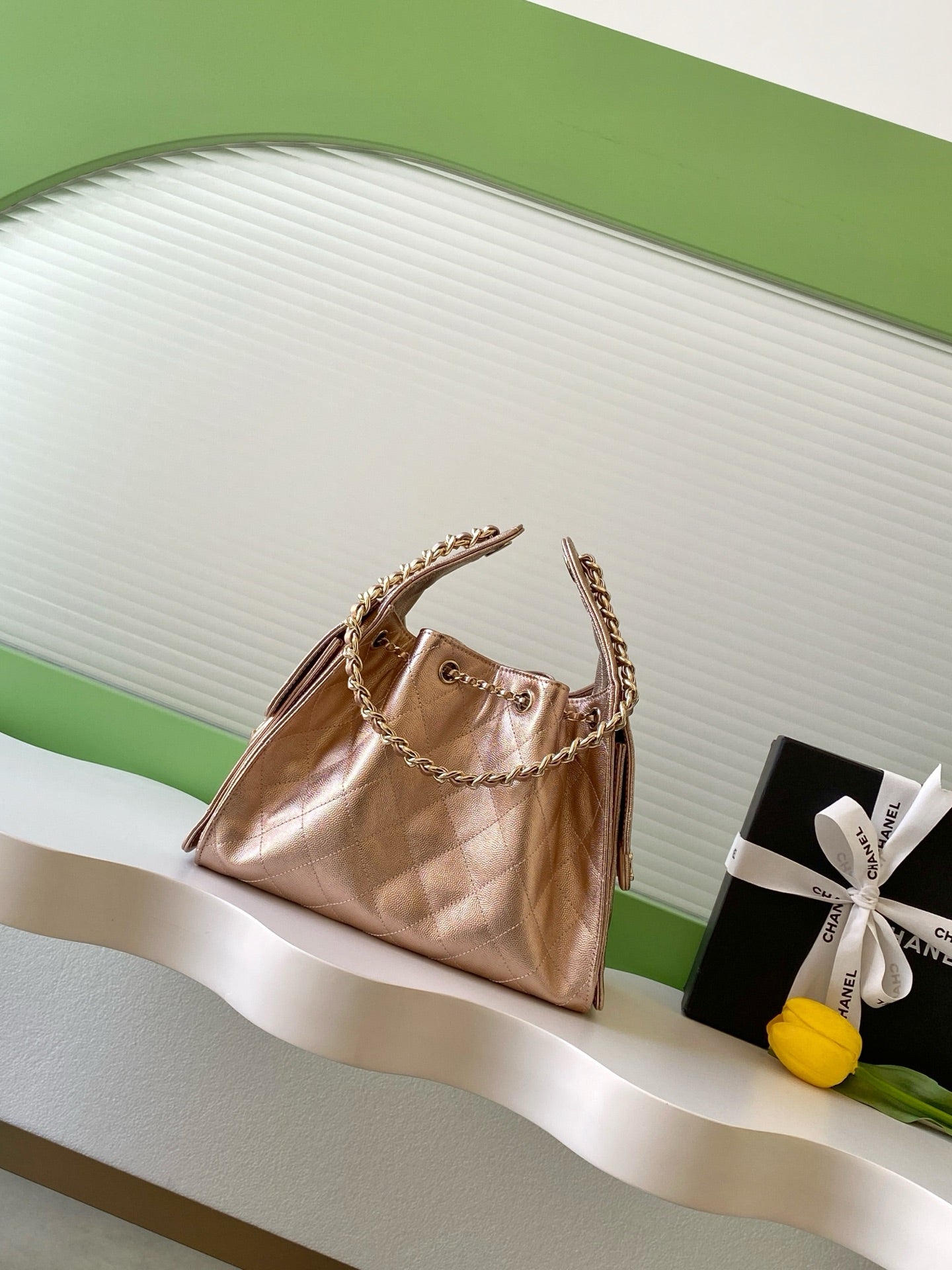 CHANEL 25S HOBO BAG 30 IN ROSE METALLIC CAVIAR