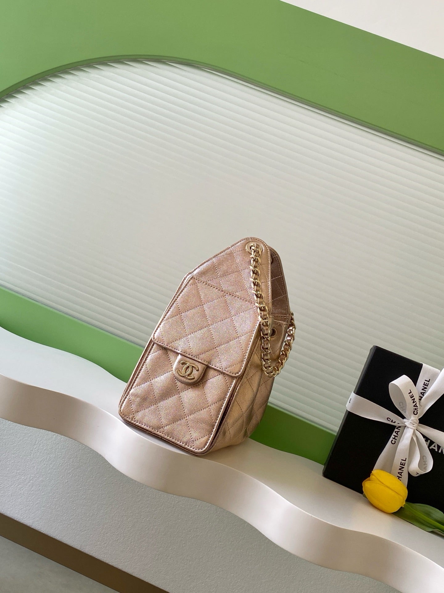 CHANEL 25S HOBO BAG 30 IN ROSE METALLIC CAVIAR