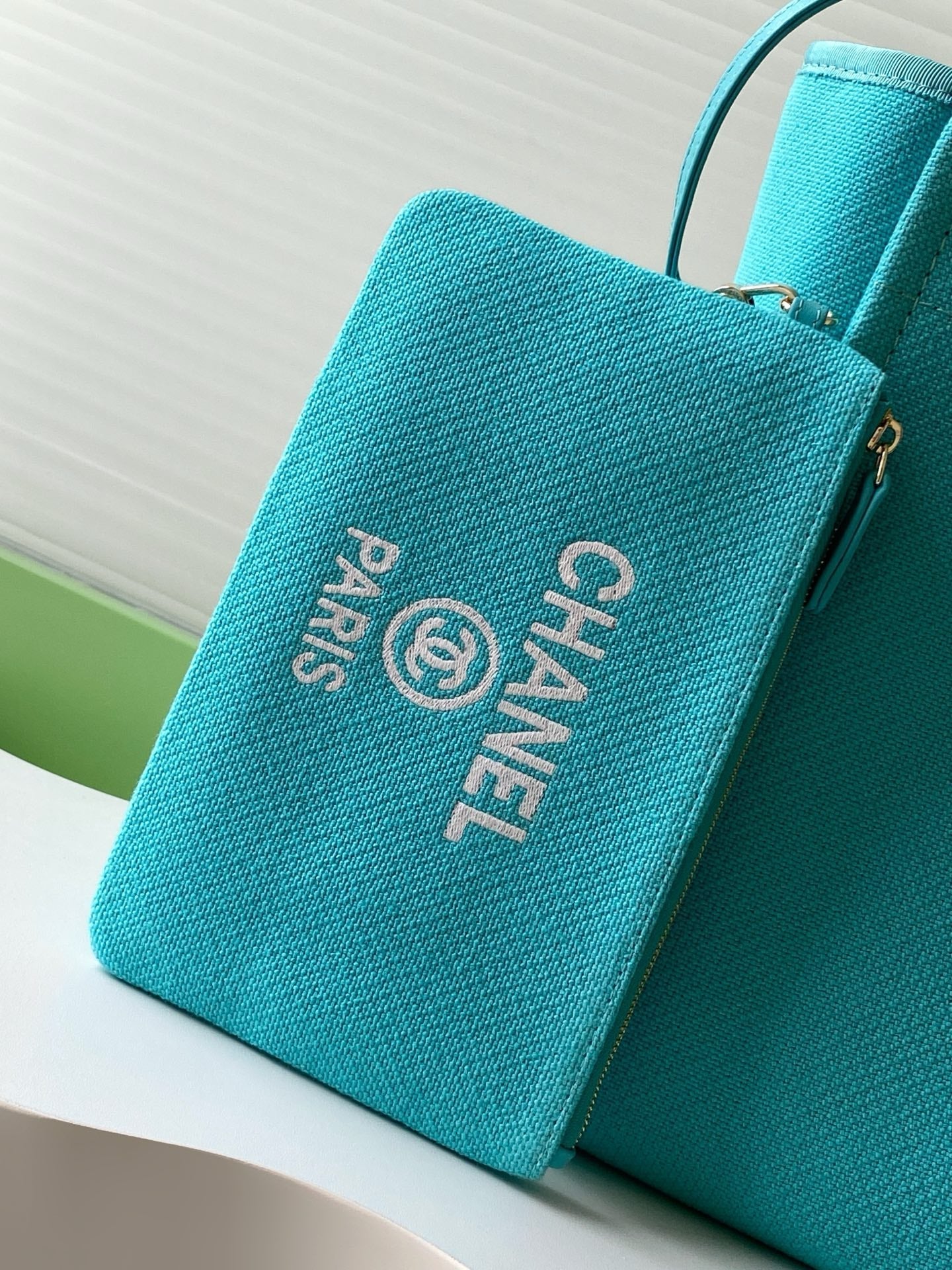 CHANEL 25S TOTE BAG 38 IN TURQUOISE BLUE CANVAS