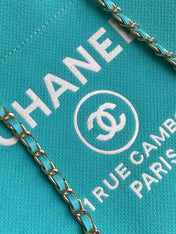 CHANEL 25S TOTE BAG 38 IN TURQUOISE BLUE CANVAS