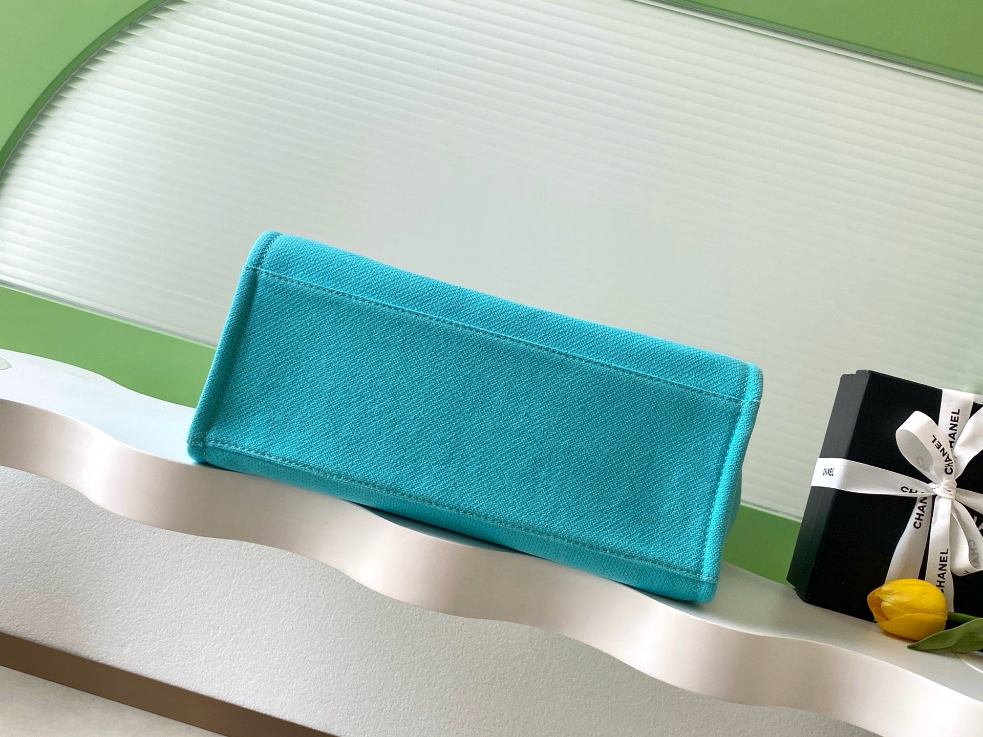 CHANEL 25S TOTE BAG 38 IN TURQUOISE BLUE CANVAS