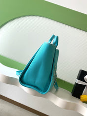 CHANEL 25S TOTE BAG 38 IN TURQUOISE BLUE CANVAS