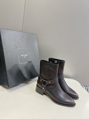 SL HARNESS BOOTS BLACK AND GARNET CALFSKIN