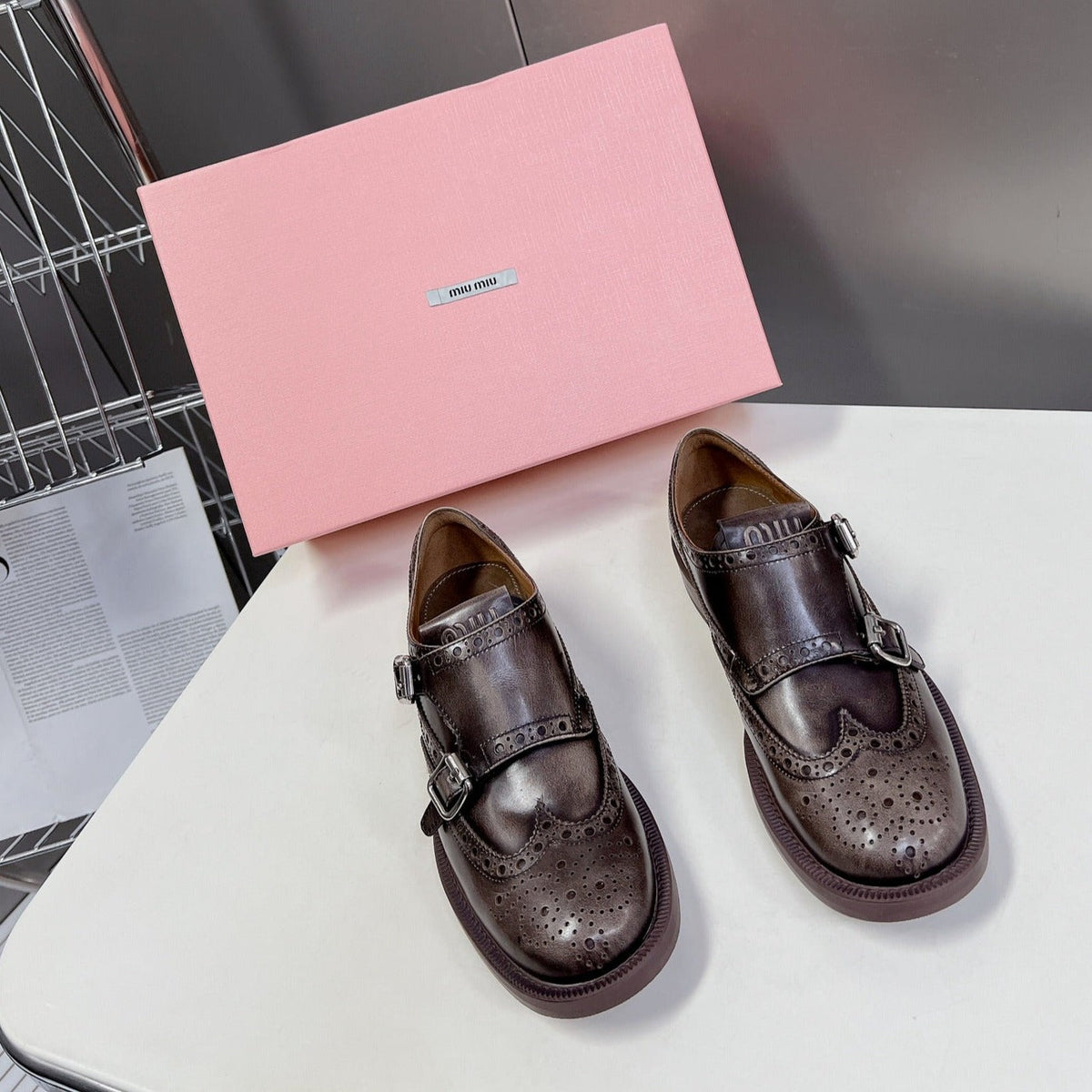 THICK-SOLED OXFORD SHOES BROWN CALFSKIN