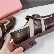 UNIQUE THICK-SOLED OXFORD SHOES WOOD MIX CREAM CALFSKIN