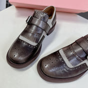 UNIQUE THICK-SOLED OXFORD SHOES BROWN MIX CREAM CALFSKIN