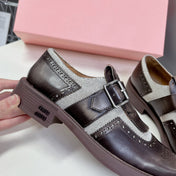 UNIQUE THICK-SOLED OXFORD SHOES BROWN MIX CREAM CALFSKIN