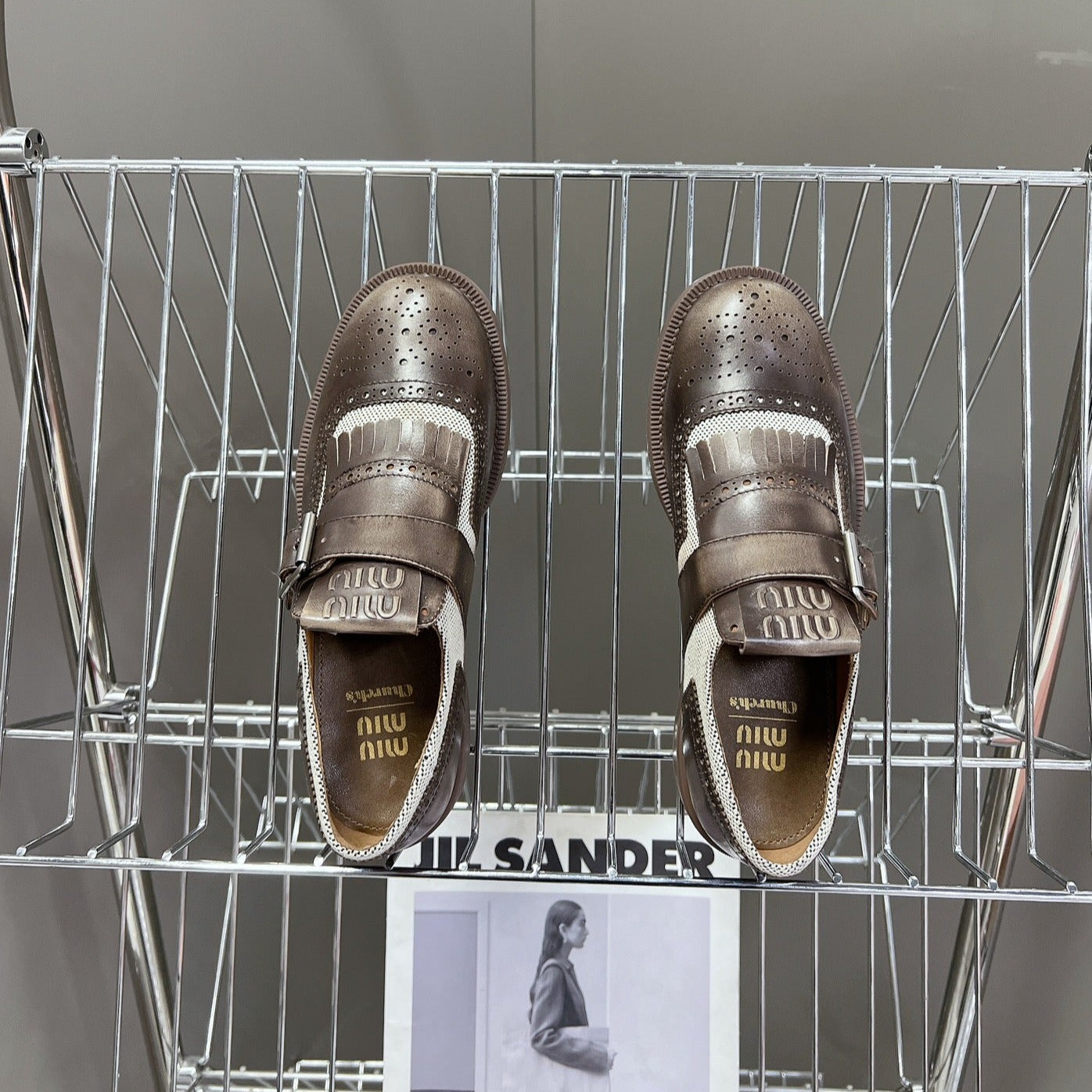 UNIQUE THICK-SOLED OXFORD SHOES BROWN MIX CREAM CALFSKIN