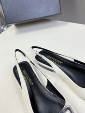 SL SQUARE BUCKLE SLINGBACK WHITE CALFSKIN