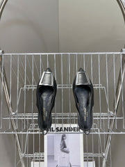 SL SQUARE BUCKLE SLINGBACK BLACK CALFSKIN