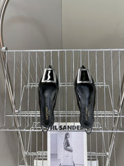 SL SQUARE BUCKLE SLINGBACK BLACK POLISHED CALFSKIN