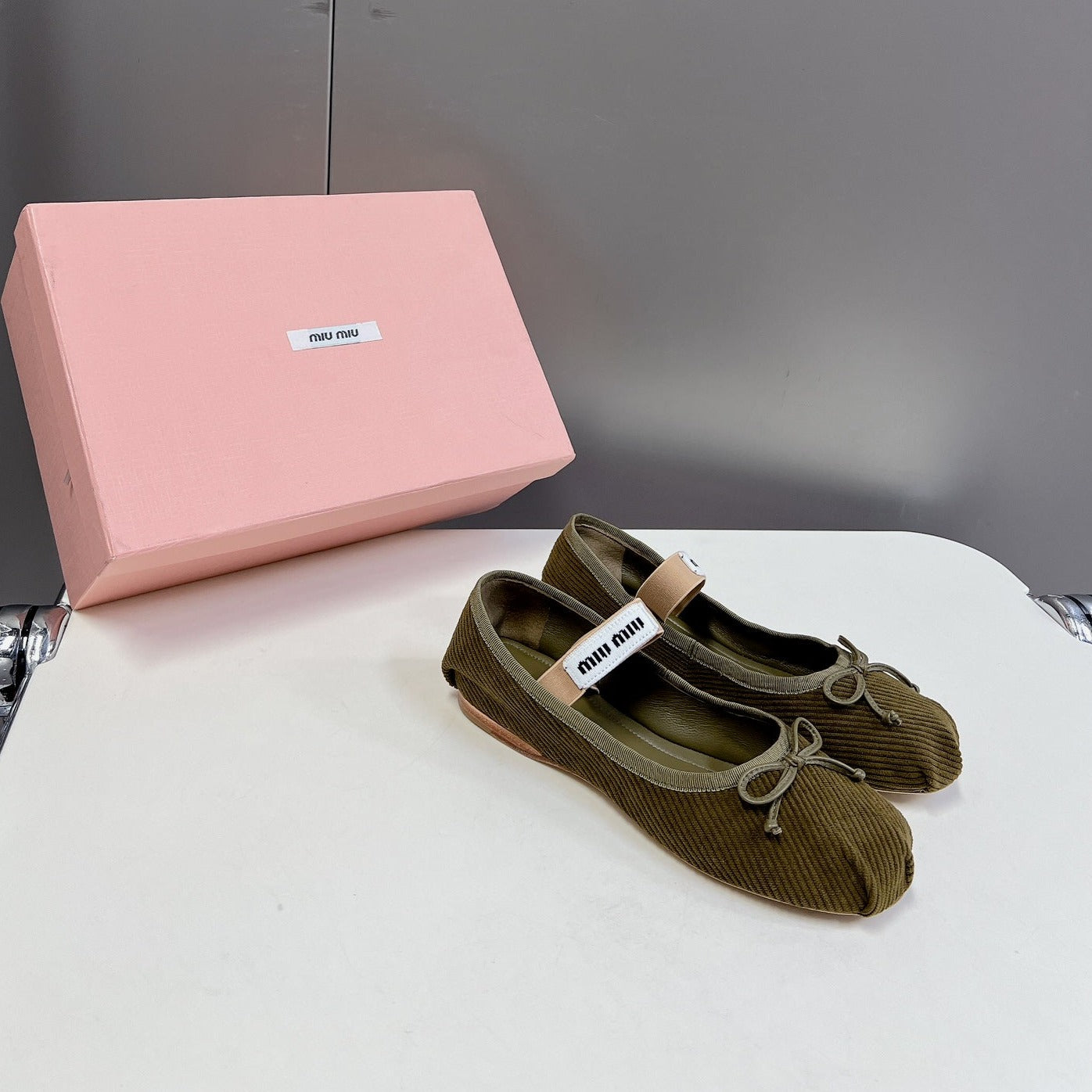 BALLET FLAT SHOES DARK OLIVE COLOR SHEEPSKIN