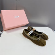 BALLET FLAT SHOES DARK OLIVE COLOR SHEEPSKIN