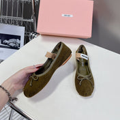 BALLET FLAT SHOES DARK OLIVE COLOR SHEEPSKIN