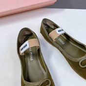 BALLET FLAT SHOES DARK OLIVE COLOR SHEEPSKIN