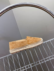 LOAFER IN PEANUT BROWN SUEDE AND WOVEN RAFFIA