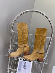 CELINE 25S BULKY LACED UP BOOTS 45MM IN BROWN SUEDE