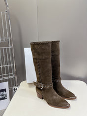CELINE 25S BULKY LACED UP BOOTS 45MM IN CHARCOAL BROWN SUEDE