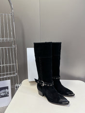 CELINE 25S BULKY LACED UP BOOTS 45MM IN BLACK SUEDE