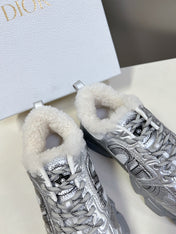 DIOR CHRONO SNEAKER 25S IN SILVER LAMBSKIN AND MESH FABRIC