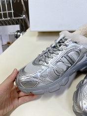 DIOR CHRONO SNEAKER 25S IN SILVER LAMBSKIN AND MESH FABRIC