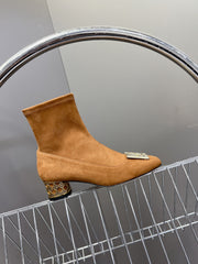 ICON HEELED ANKLE BOOT BRONZE BROWN SUEDE 4 CM WITH GOLD LOGO