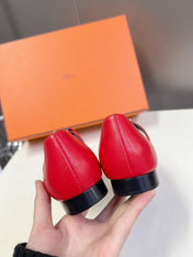 HM 26S KELLY BUCKLE MARY JANE POINTED FLATS IN RED CALFSKIN