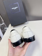 YSL 25S SAINT LAURENT LOAFERS IN WHITE PATENT CALFSKIN