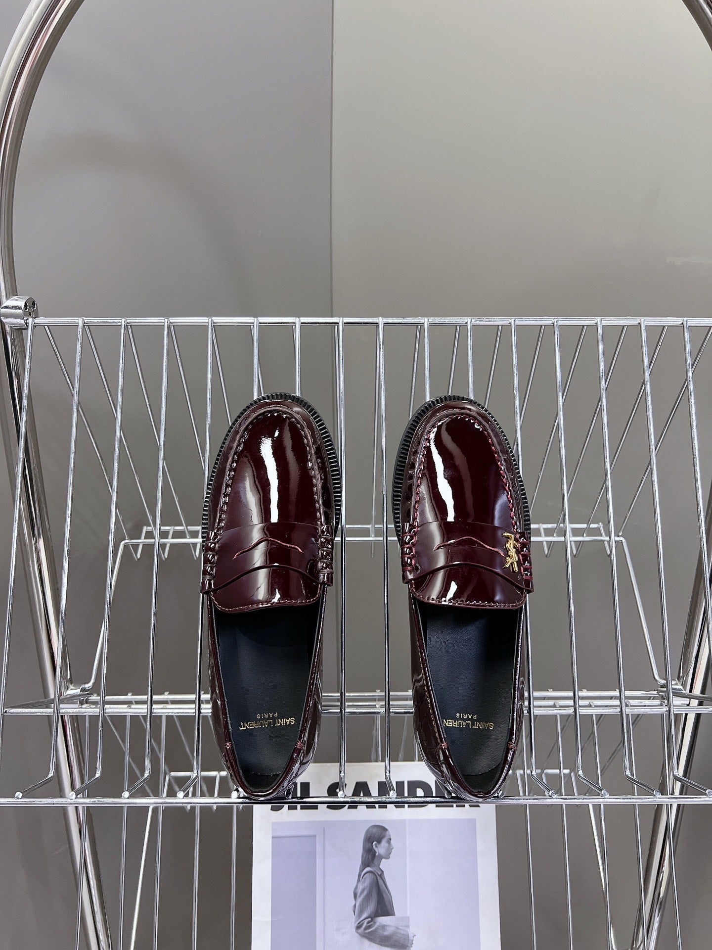 YSL 25S SAINT LAURENT LOAFERS IN BLACK CHERRY PATENT CALFSKIN