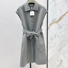 HERMES 25S SLEEVELESS WOOL VEST COAT WITH BOW BELT 96700