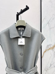 HERMES 25S SLEEVELESS WOOL VEST COAT WITH BOW BELT 96700