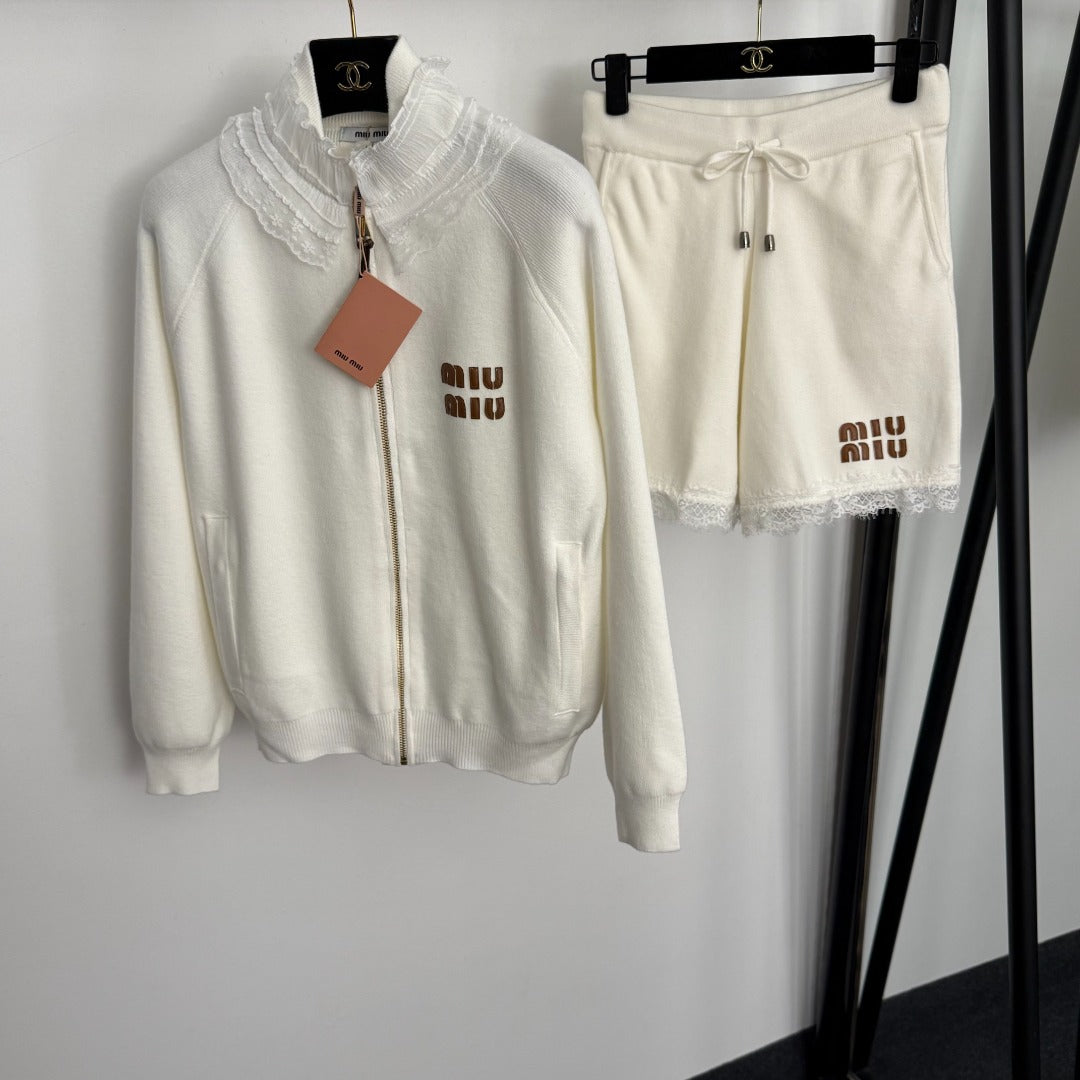 MIUMIU KNIT CARDIGAN AND SHORTS SET STYLE 624