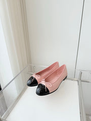 BALLET FLAT IN BABY PINK MIX BLACK CALFSKIN