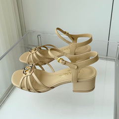 MID HEEL SANDALS IN FLAX YELLOW LAMBSKIN