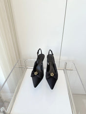 SLINGBACKS 80 MM IN BLACK CALFSKIN MIX CANVAS