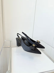 SLINGBACKS 65 MM IN BLACK CALFSKIN MIX CANVAS