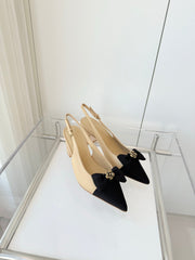 SLINGBACKS 65 MM IN BEIGE CALFSKIN AND BLACK CANVAS