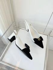 SLINGBACKS 65 MM IN WHITE CALFSKIN AND BLACK CANVAS