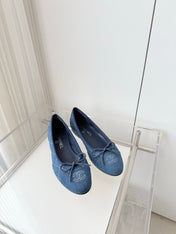 CHANEL 26S BALLET FLATS IN BLUE DENIM WITH BOW
