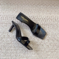 HIGH MULES WITH SQUARE TOE IN BLACK SMOOTH CALFSKIN