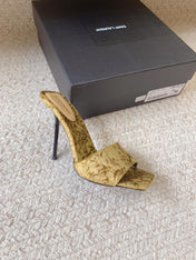 HIGH HEEL SLIDES IN SAND YELLOW VELVET