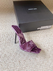 HIGH HEEL SLIDES IN PURPLE VELVET