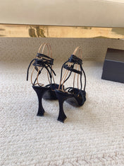 LIZA SANDALS IN BLACK SILK WITH CRYSTALS