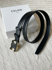 TRIOMPHE BELT 24MM IN BLACK CALFSKIN WITH LEATHER BUCKLE GOLD HARDWARE