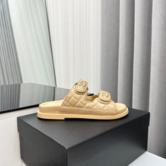 dad sandals beige patent lambskin mules
