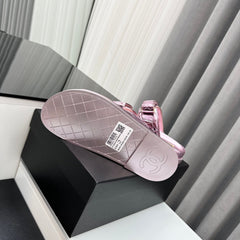 dad sandals pink metalic lambskin mules