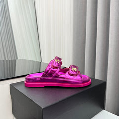 dad sandals dark pink metalic lambskin mules