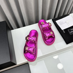 dad sandals dark pink metalic lambskin mules